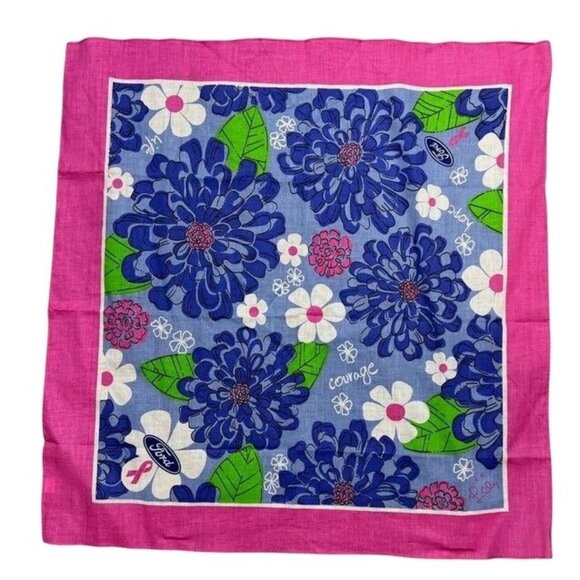 Lilly Pulitzer x Ford Life Hope Courage Breast Cancer Square Scarf Pink Preppy - Picture 1 of 4